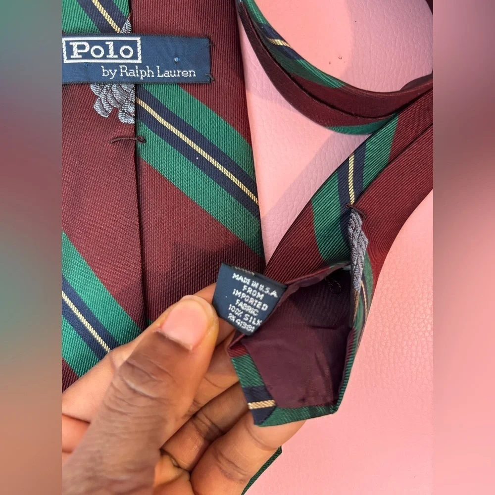 Ralph Lauren Maroon and Green Striped Tie